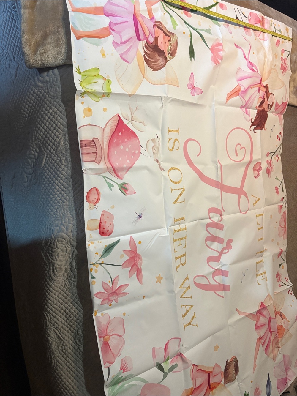 Banner for a baby shower- Pink Floral Fairy Design 39x59